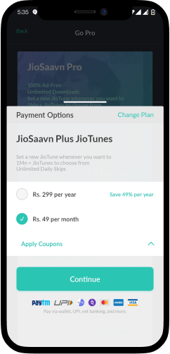 UPI Autopay Feature For JioSaavn