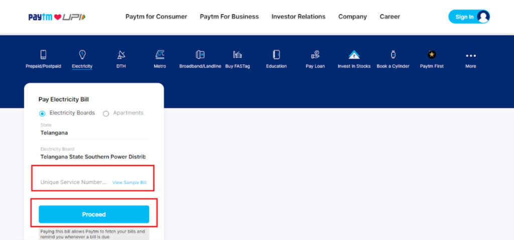 Telangana Electricity Bill Payment via Bill Desk 